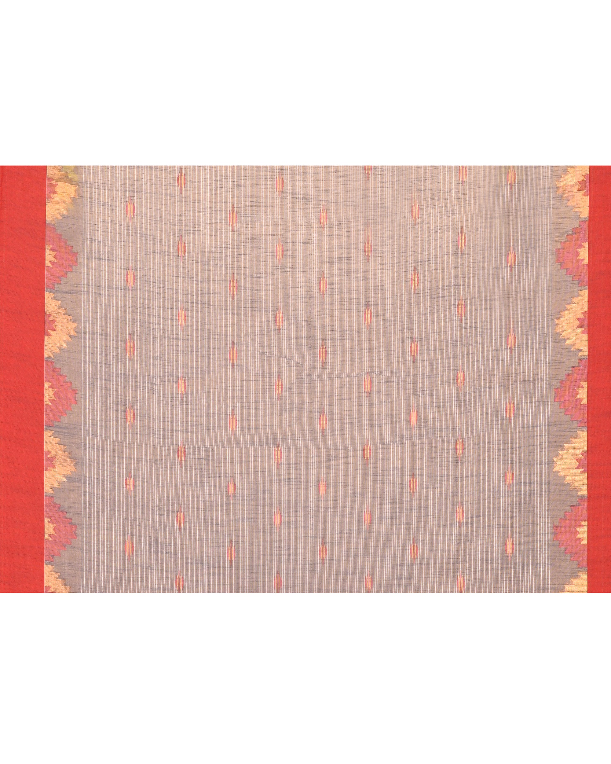 Piyari Fashion Women's Grey Cotton Blend Handloom Saree With Red Temple Border