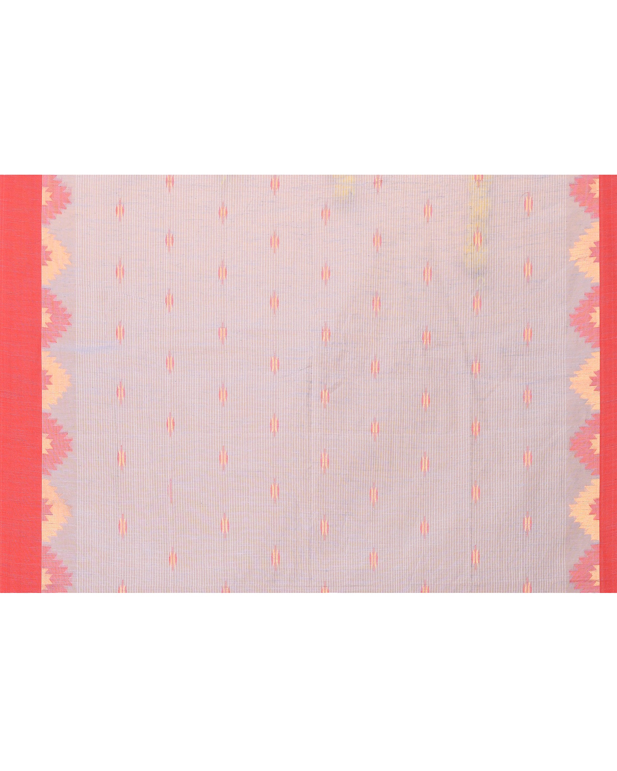 Piyari Fashion Women's Sky Blue Cotton Blend Handloom Saree With Red Temple Border
