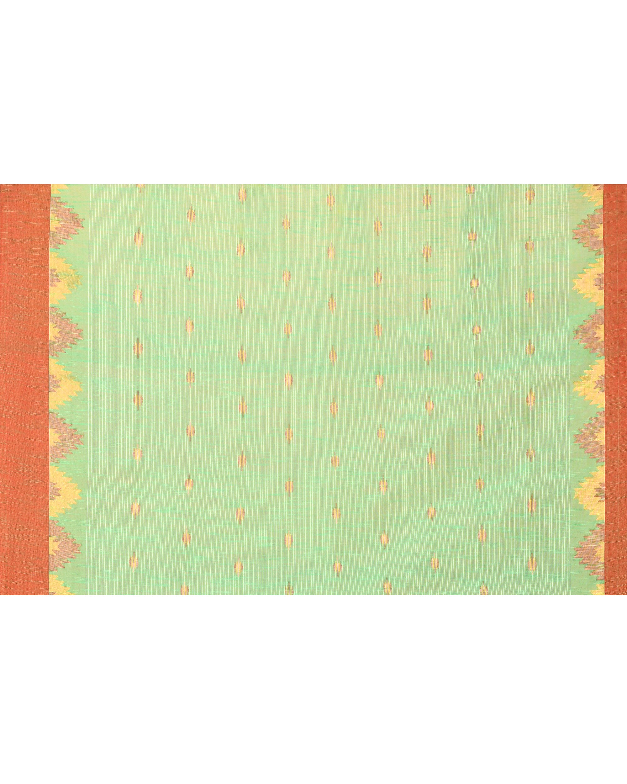 Piyari Fashion Women's Green Cotton Blend Handloom Saree With Red Temple Border