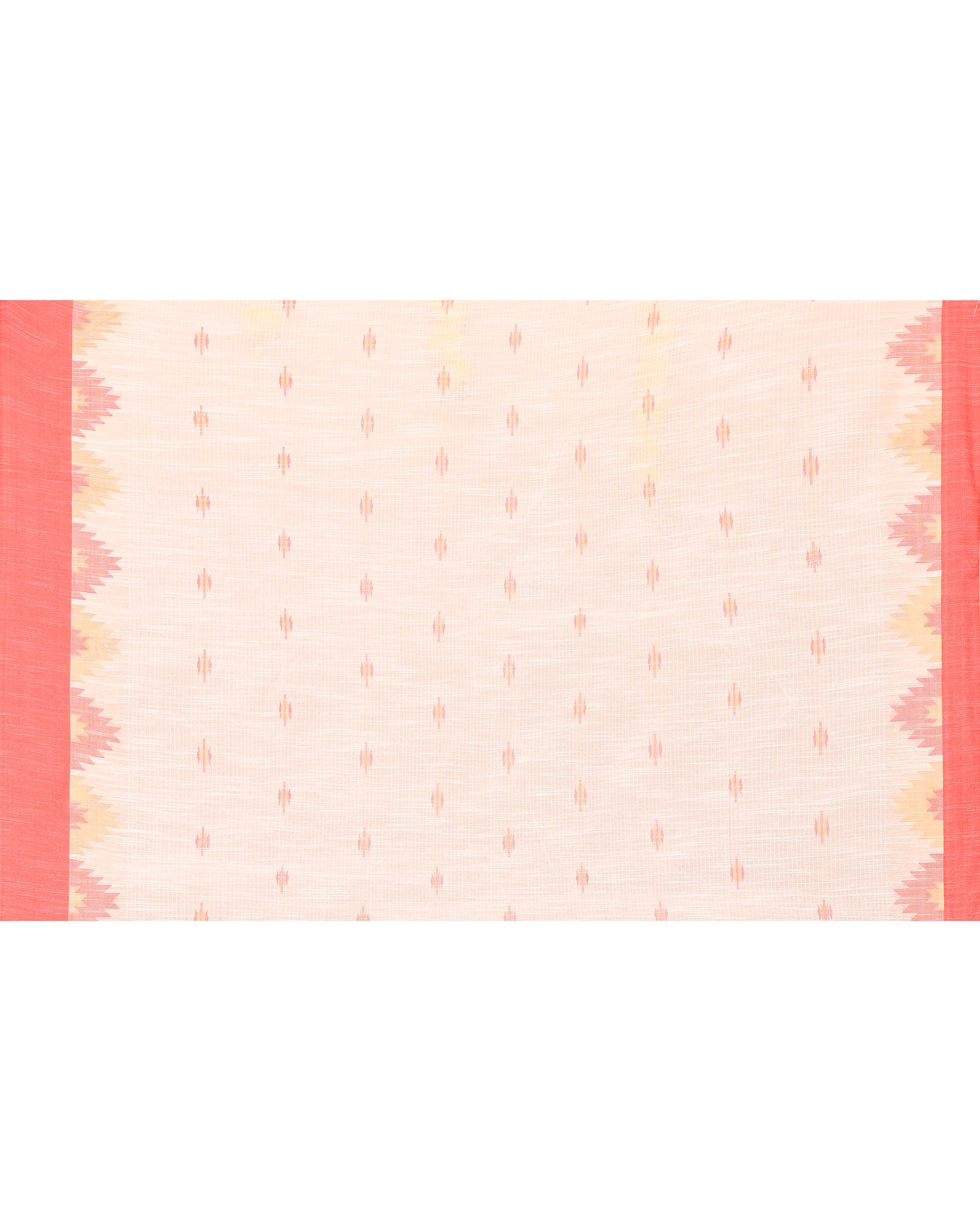 Piyari Fashion Women's White Cotton Blend Handloom Saree With Red Temple Border