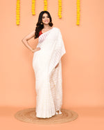 Thumbnail for Piyari Fashion Women's White Cotton Blend Jamdani Saree With Tassels