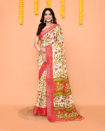 Thumbnail for Piyari Fashion Women's Off White Printed Cotton Saree With Zari Border