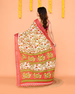Thumbnail for Piyari Fashion Women's Off White Printed Cotton Saree With Zari Border