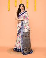 Thumbnail for Piyari Fashion Women's Off White Printed Cotton Saree With Zari Border