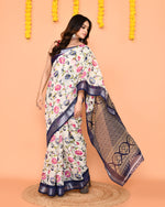 Thumbnail for Piyari Fashion Women's Off White Printed Cotton Saree With Zari Border