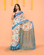 Thumbnail for Piyari Fashion Women's Off White Printed Cotton Saree With Zari Border