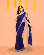 Thumbnail for Piyari Fashion Soft Mul Cotton Blue Jamdani Saree With Net Tassels