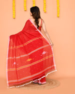 Thumbnail for Piyari Fashion Soft Mul Cotton Red Jamdani Saree With Net Tassels