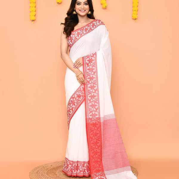 Piyari Fashion Women's White Cotton Handloom Saree - Distacart