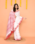 Thumbnail for Piyari Fashion Women's White Cotton Handloom Saree With Tassels