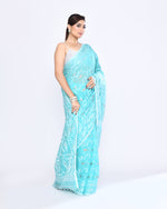 Thumbnail for Piyari Fashion Women's Aqua Embellished Cotton Blend Jamdani Saree