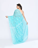 Thumbnail for Piyari Fashion Women's Aqua Embellished Cotton Blend Jamdani Saree
