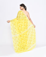 Thumbnail for Piyari Fashion Women's Yellow Embellished Cotton Blend Jamdani Saree