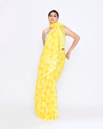 Thumbnail for Piyari Fashion Women's Yellow Embellished Cotton Blend Jamdani Saree