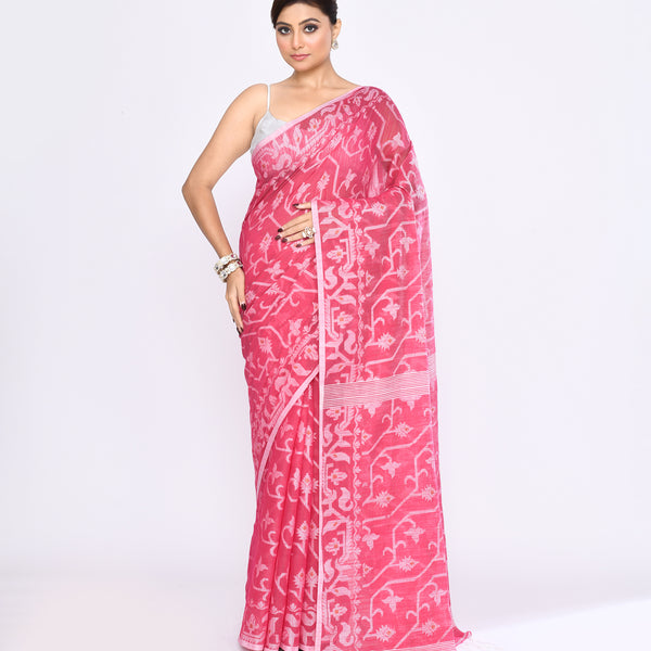 Piyari Fashion Women's Pink Embellished Cotton Blend Jamdani Saree - Distacart