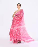 Thumbnail for Piyari Fashion Women's Pink Embellished Cotton Blend Jamdani Saree
