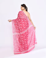 Thumbnail for Piyari Fashion Women's Pink Embellished Cotton Blend Jamdani Saree