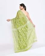 Thumbnail for Piyari Fashion Women's Moss Green Embellished Cotton Blend Jamdani Saree