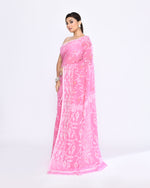 Thumbnail for Piyari Fashion Women's Pink Embellished Cotton Blend Jamdani Saree