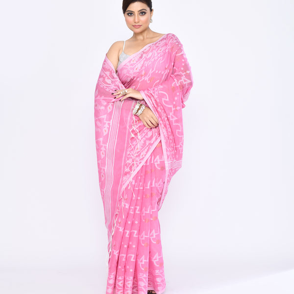 Piyari Fashion Women's Pink Embellished Cotton Blend Jamdani Saree - Distacart