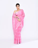 Thumbnail for Piyari Fashion Women's Pink Embellished Cotton Blend Jamdani Saree