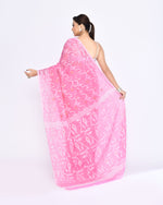 Thumbnail for Piyari Fashion Women's Pink Embellished Cotton Blend Jamdani Saree