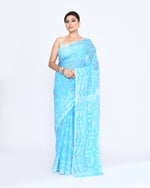 Thumbnail for Piyari Fashion Women's Turquoise Embellished Cotton Blend Jamdani Saree
