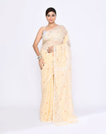 Thumbnail for Piyari Fashion Women's Cream Embellished Cotton Blend Jamdani Saree