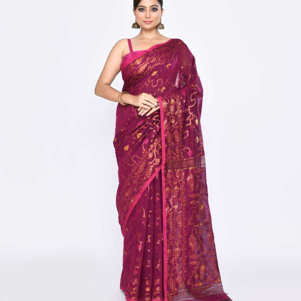 Piyari Fashion Women's Pink Embellished Cotton Blend Jamdani Saree - Distacart
