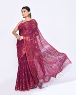 Thumbnail for Piyari Fashion Women's Pink Embellished Cotton Blend Jamdani Saree