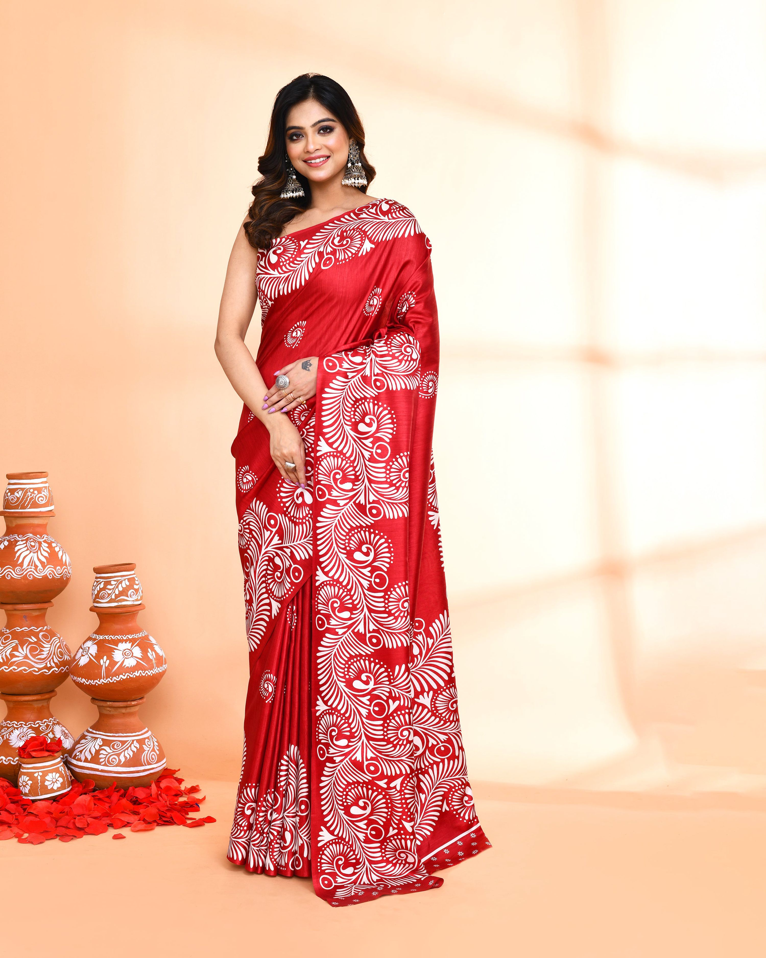 Piyari Fashion PIyari Fashion Maroon Printed Saree With Blouse