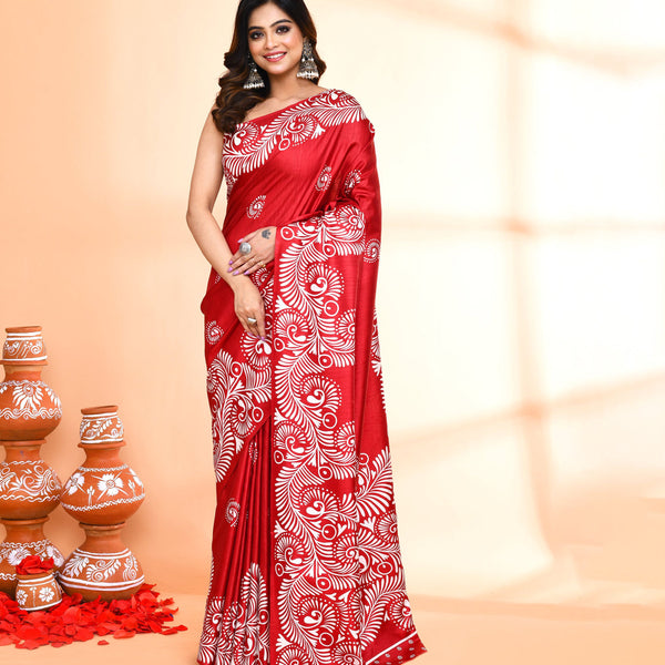 Piyari Fashion PIyari Fashion Maroon Printed Saree With Blouse - Distacart