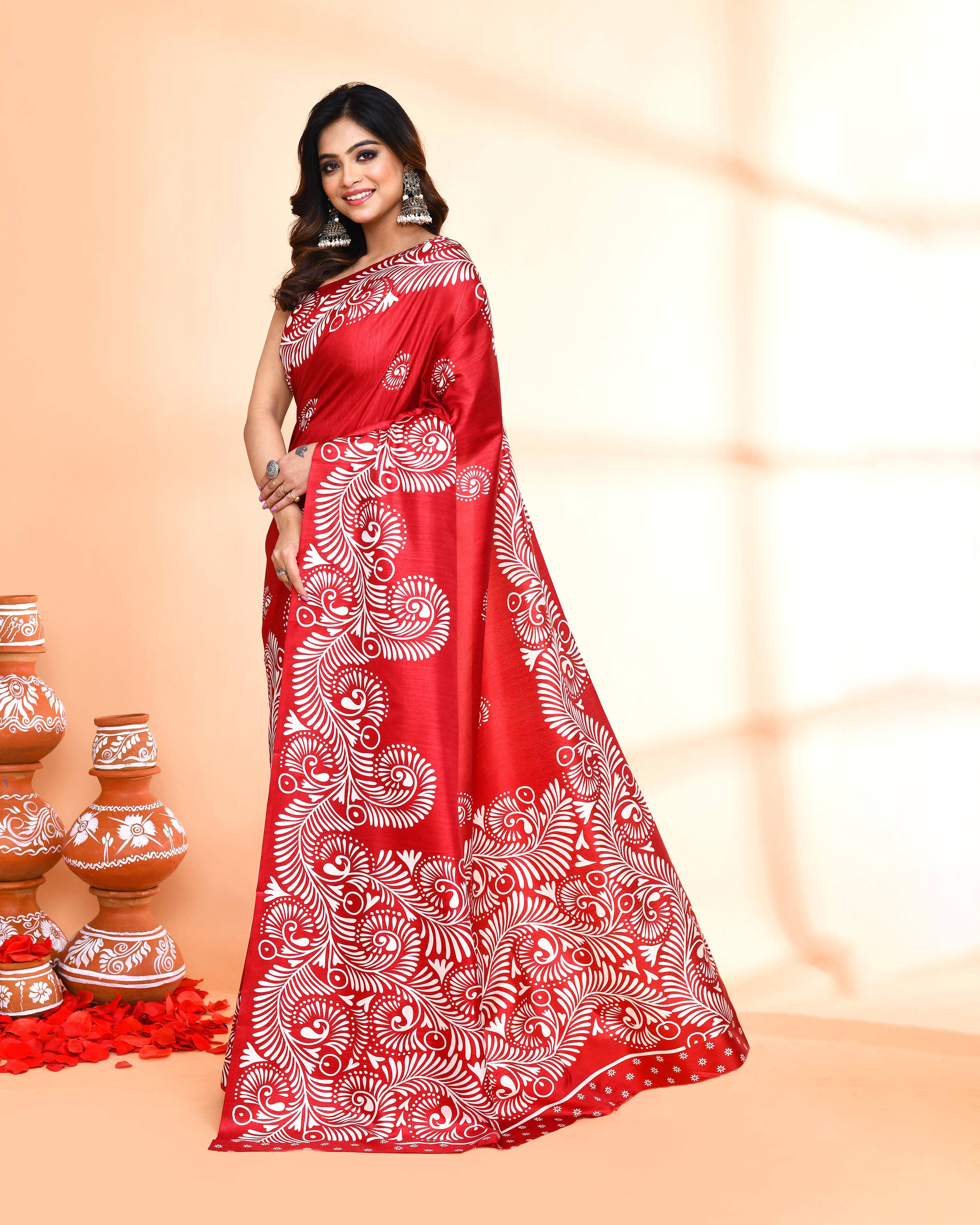 Piyari Fashion PIyari Fashion Maroon Printed Saree With Blouse