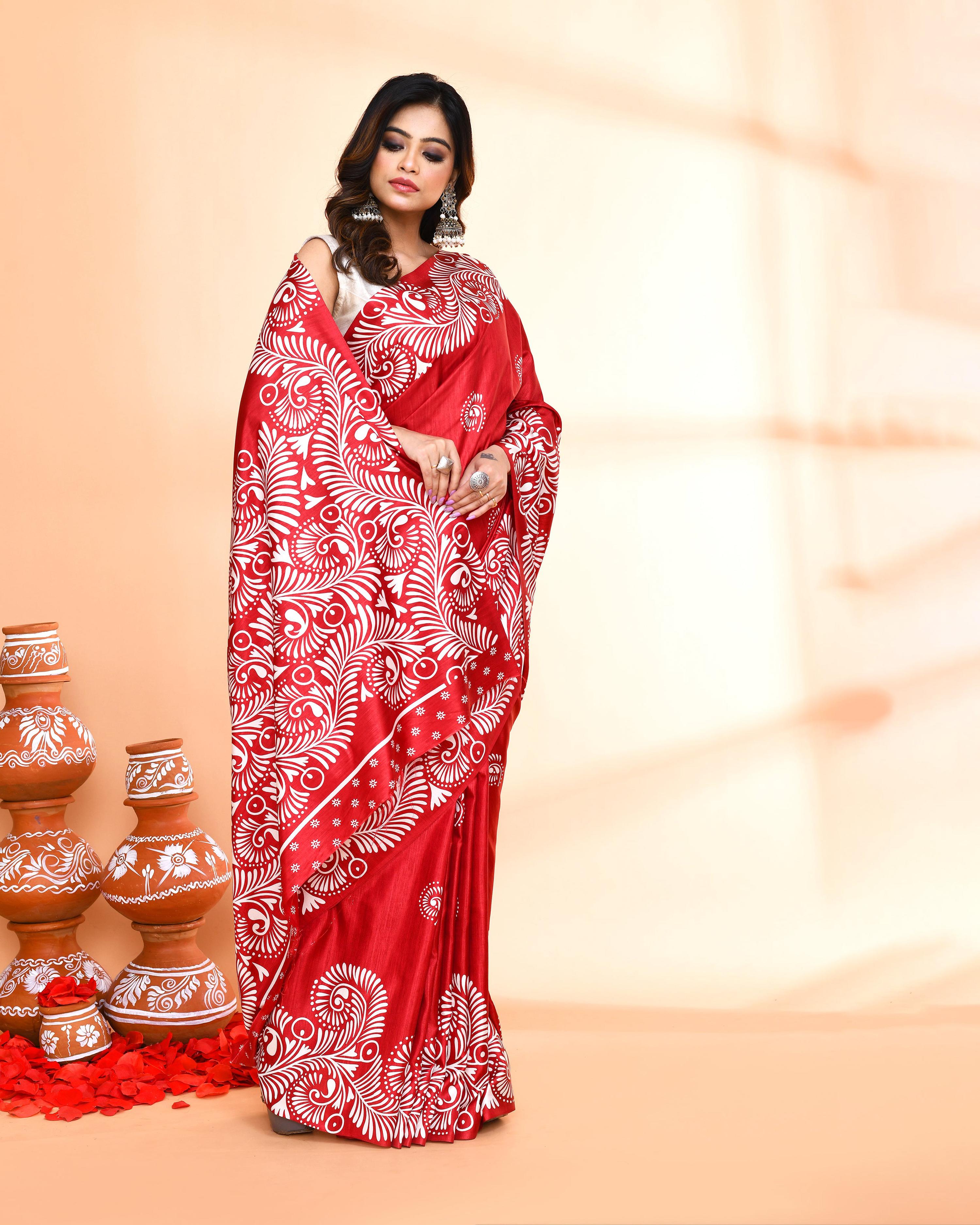 Piyari Fashion PIyari Fashion Maroon Printed Saree With Blouse