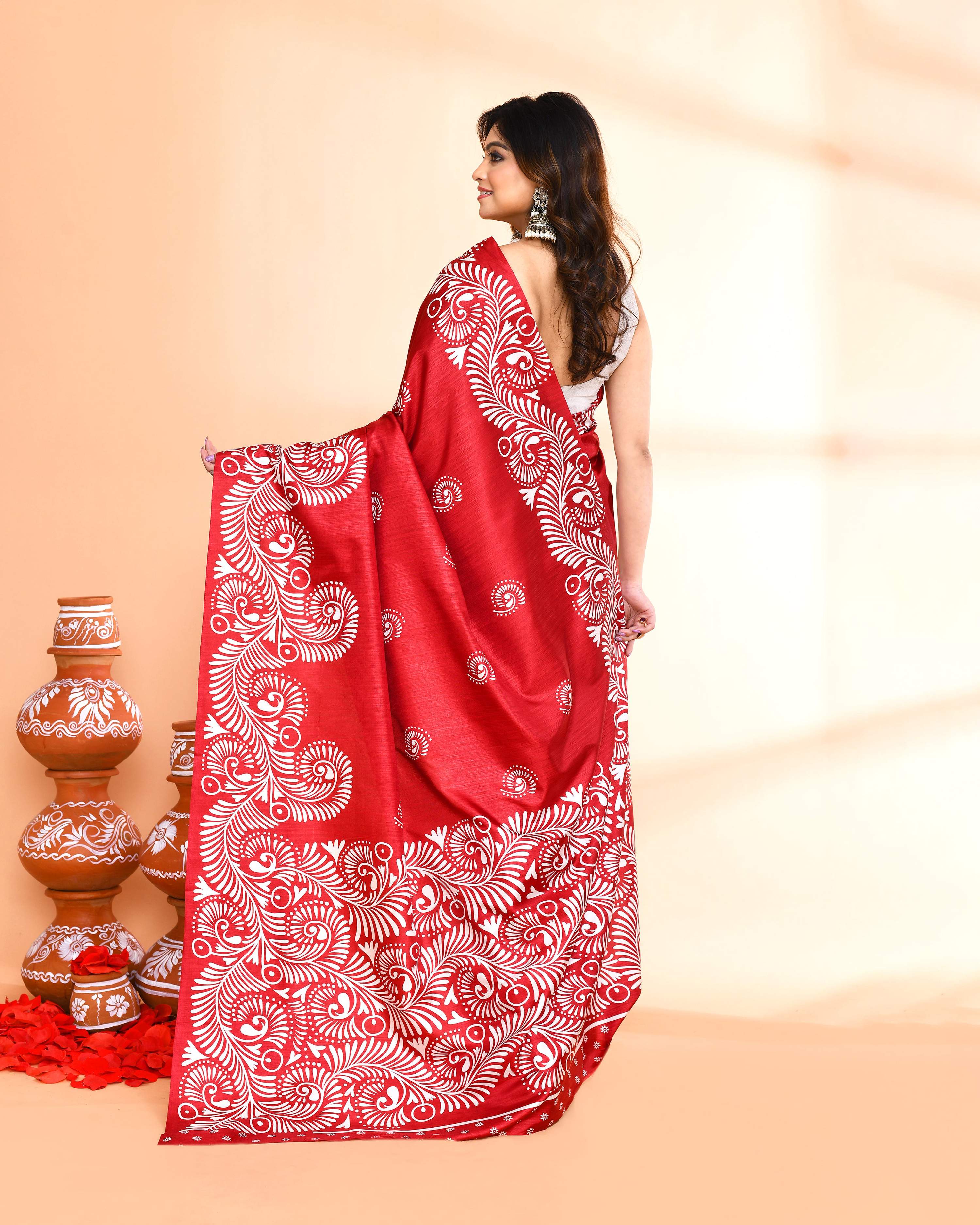 Piyari Fashion PIyari Fashion Maroon Printed Saree With Blouse