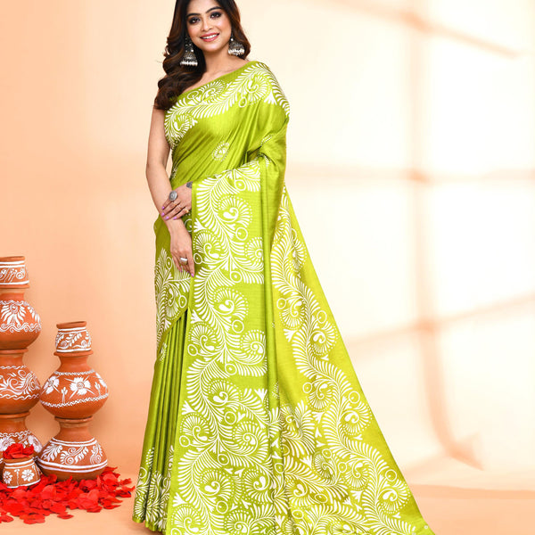 Piyari Fashion PIyari Fashion Olive Printed Saree With Blouse - Distacart