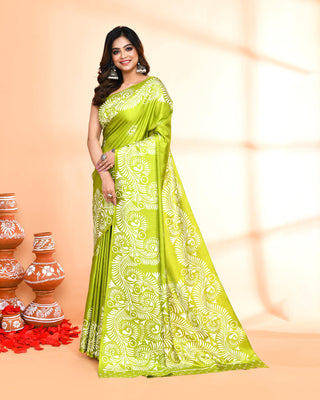 Piyari Fashion PIyari Fashion Olive Printed Saree With Blouse