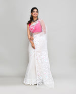Thumbnail for Piyari Fashion Women`s White Hand Work Art Silk Jamdani Saree With Blouse
