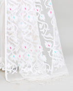 Thumbnail for Piyari Fashion Women`s White Hand Work Art Silk Jamdani Saree With Blouse
