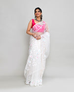 Thumbnail for Piyari Fashion Women`s White Hand Work Art Silk Jamdani Saree With Blouse