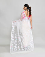 Thumbnail for Piyari Fashion Women`s White Hand Work Art Silk Jamdani Saree With Blouse