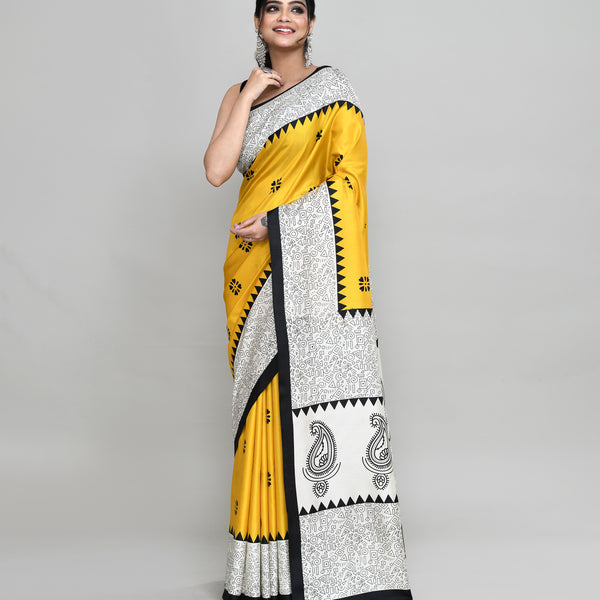 Piyari Fashion PIyari Fashion Golden Printed Saree With Blouse - Distacart