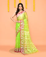 Thumbnail for Piyari Fashion Women's Lime Resham Silk Jamdani Saree