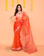 Thumbnail for Piyari Fashion Women's Orange Resham Silk Jamdani Saree