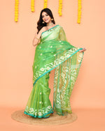 Thumbnail for Piyari Fashion Women's Green Resham Silk Jamdani Saree
