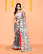 Thumbnail for Piyari Fashion Women's Grey Resham Silk Jamdani Saree