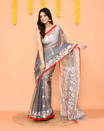 Thumbnail for Piyari Fashion Women's Grey Resham Silk Jamdani Saree