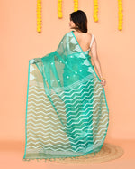 Thumbnail for Piyari Fashion Women's Turquoise Resham Silk Jamdani Saree