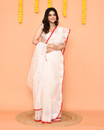 Thumbnail for Piyari Fashion Women's White Resham Silk Jamdani Saree