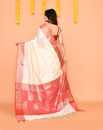 Thumbnail for Piyari Fashion Women's Handloom Off White Bangalore Silk Saree With Zari Border